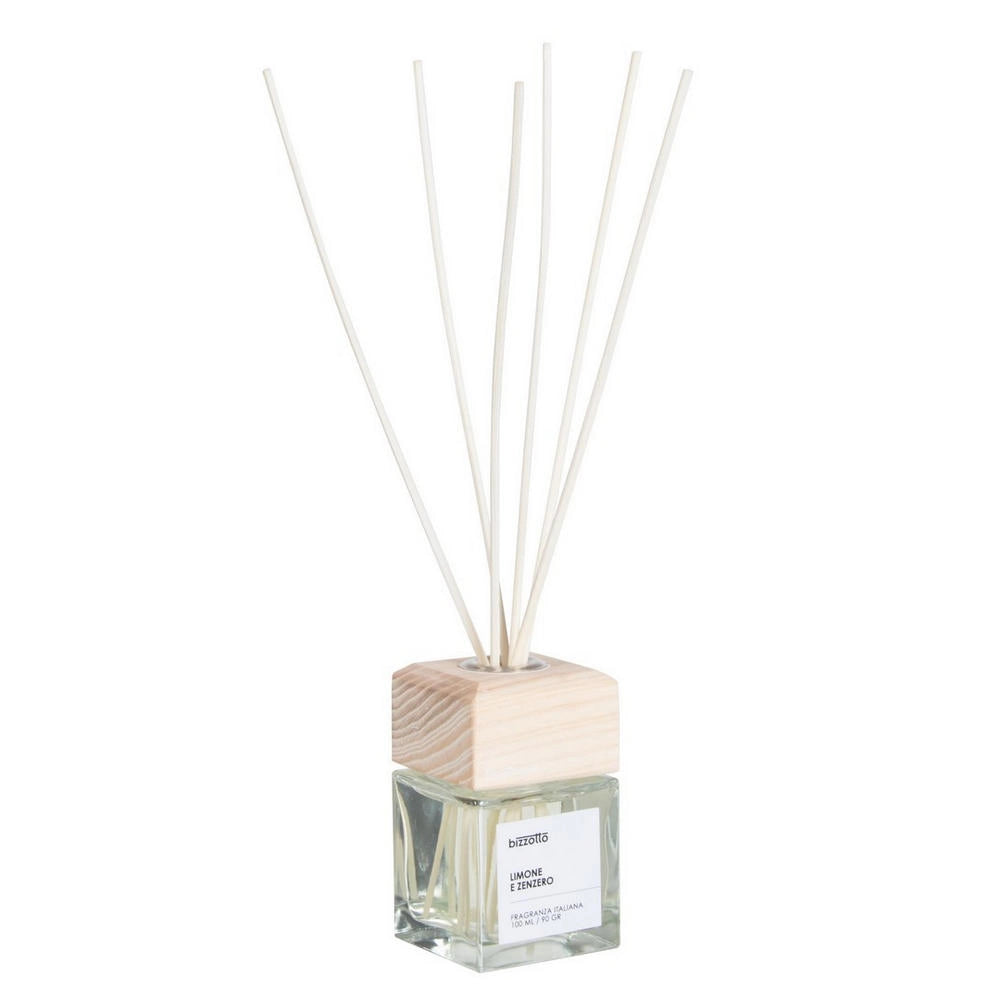 Diffusore per Ambienti con Bastoncini e Tappo in Legno Bizzotto Fragranza: Limone e Zenzero, Formato: 100 ml