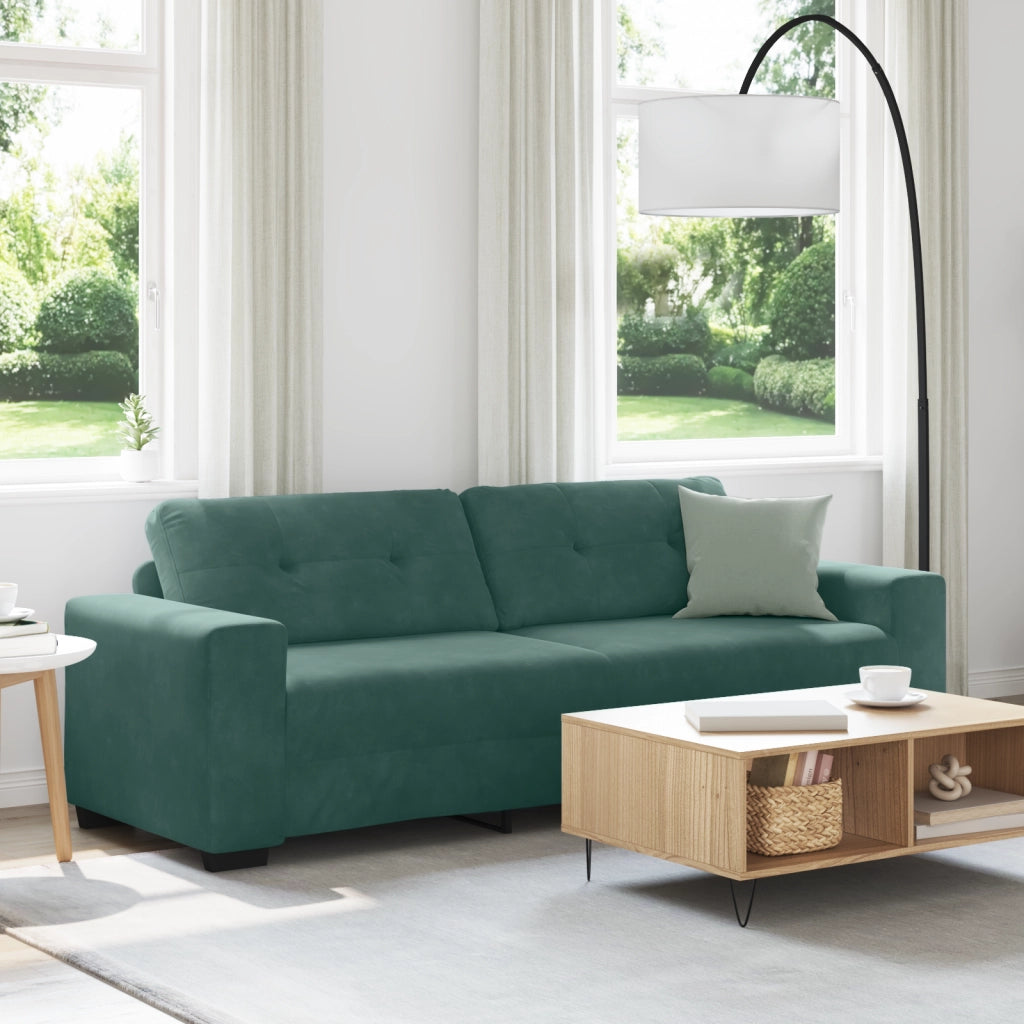 Divano 3 posti  verde scuro 180 cm in velluto