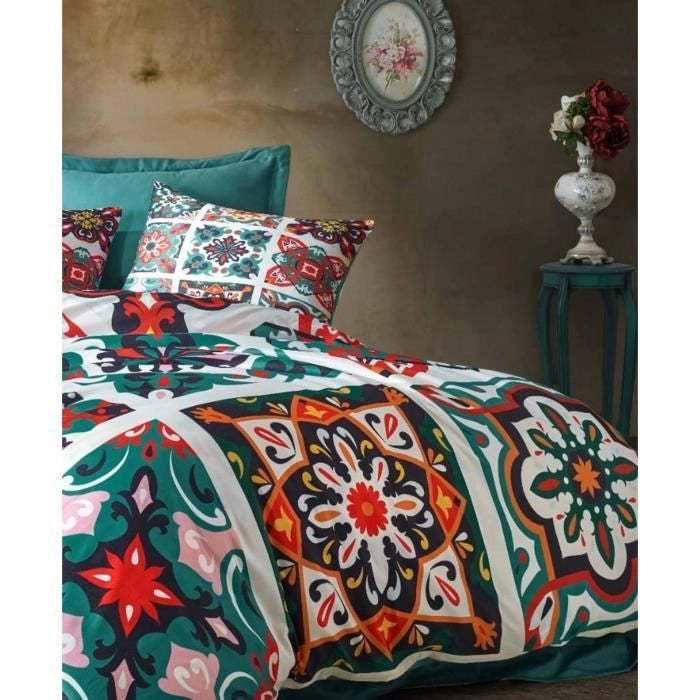Completo letto - 1 copripiumino 220 x 240 cm + 2 federe 60 x 60 cm - 100% poliestere microsatin - Verde