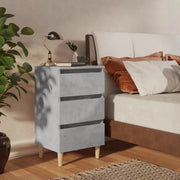 Comodini con Gambe Legno Massello 2pz-Tavolino da notte Grigio Cemento 40x35x69cm