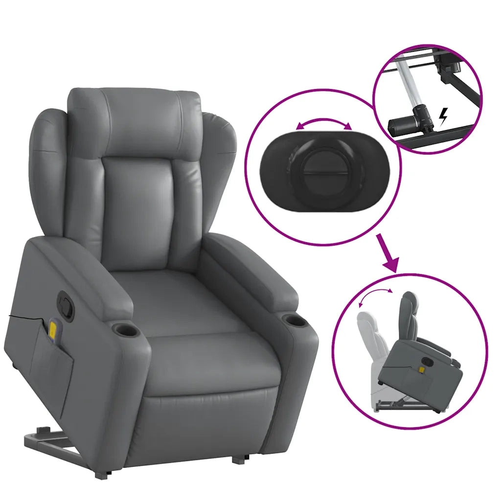 Poltrona | Sedia Relax Alzapersona Reclinabile Massaggio Grigio Similpelle