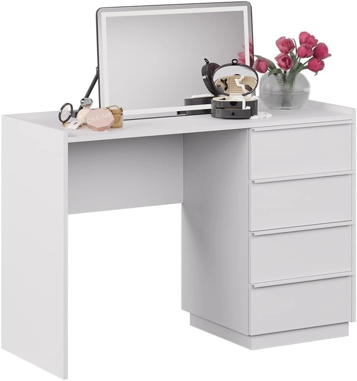 Tavolo da toeletta Viktoria, Bianco, 110 cm con 4 cassetti, porta un tocco moderno all’ambiente