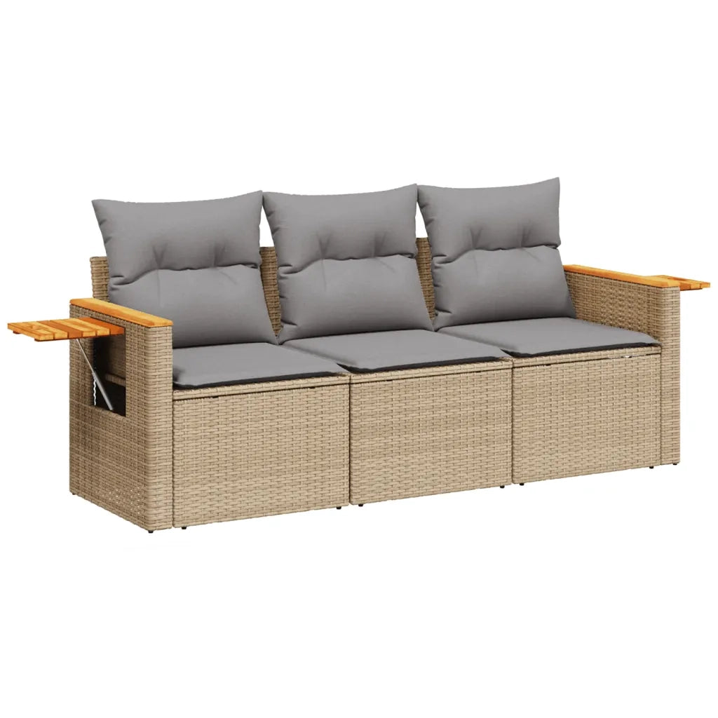 Set Divano da Giardino 3 pz con Cuscini-Sofa da Giardino-Divanetto da esterno Beige in Polyrattan 164364