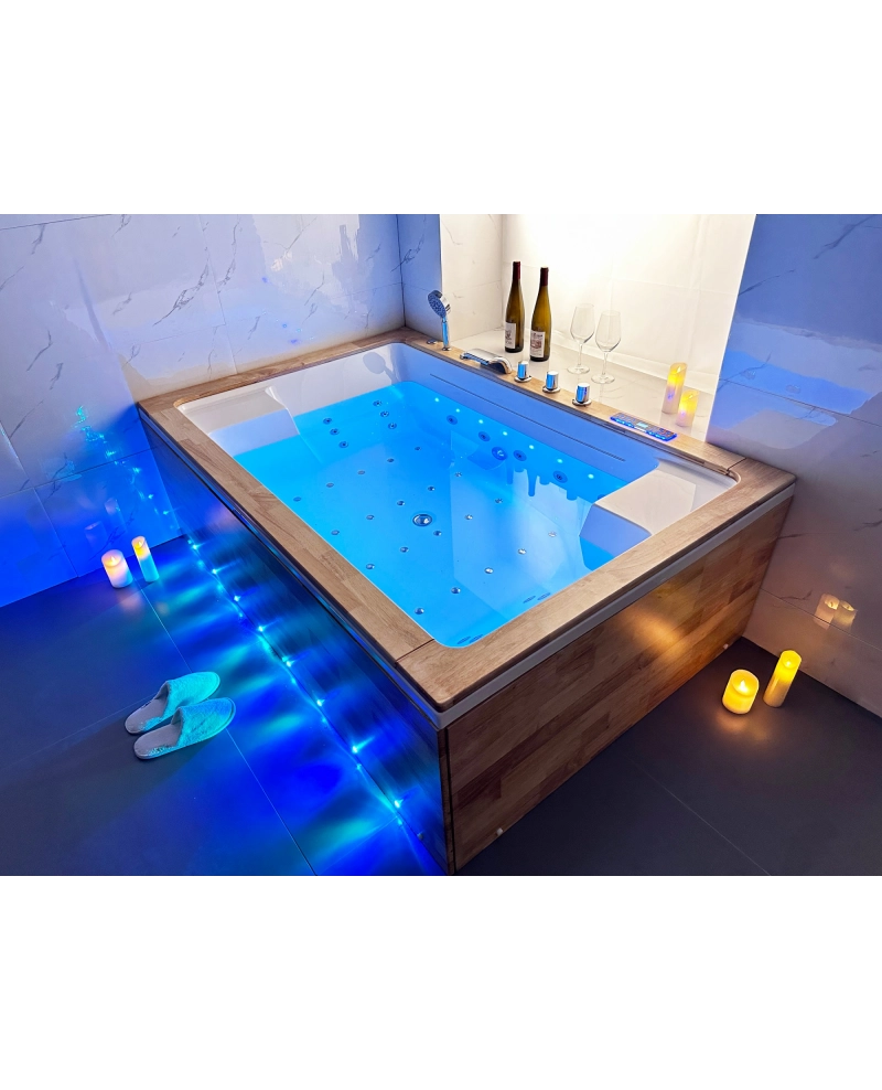 Vasca Idromassaggio Rettangolare Legno Massello Cascata, Riscaldatore 180x120cm Wood