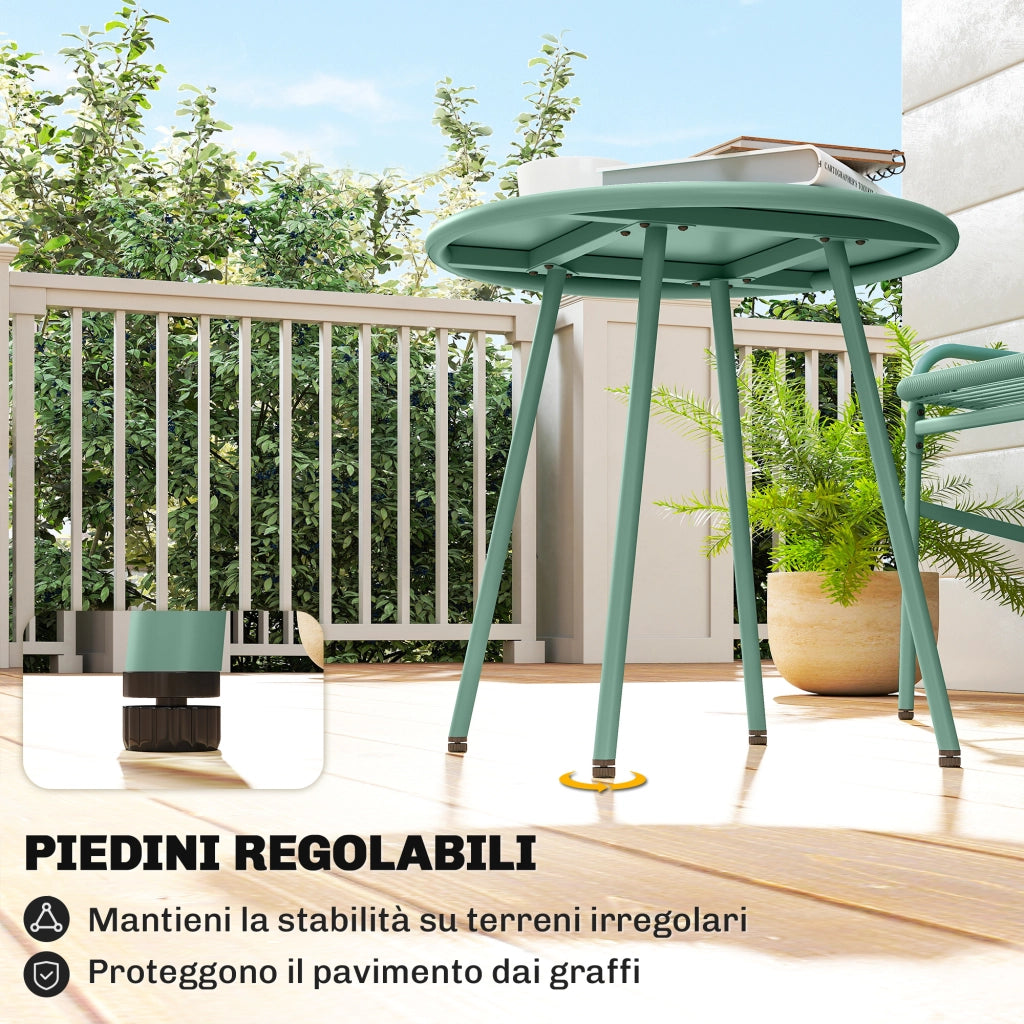 Set Bistr¨° Rattan 3 Pezzi: 2 Sedie, Tavolo Rotondo Giardino, Verde.
