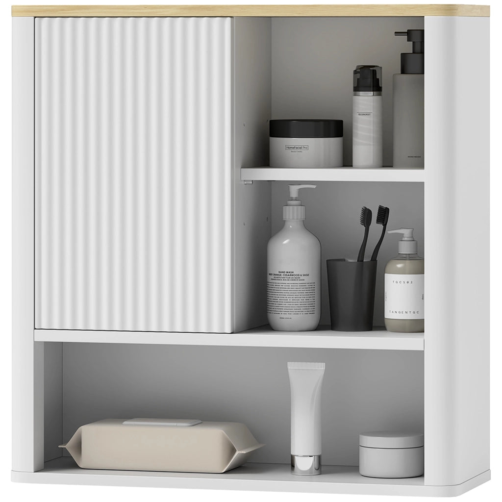 Armadio da Bagno Sospeso con Anta Scorrevole 5 Scompartimenti Ripiani Regolabili ¨C zephmum ¨C Bianco 60x20x62 cm