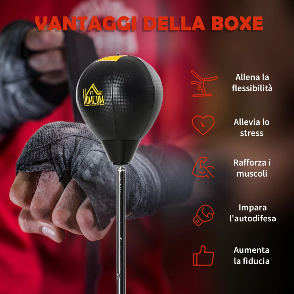 Sacco da Boxe ad Altezza Regolabile, Guanti Inclusi, in PE e Metallo, 45x45x133-151cm, Oro