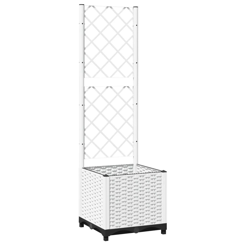 Fioriera rialzata per piante fiori terrazza giardino con traliccio 40 x 40 x 136 cm PP bianco 02_0038286
