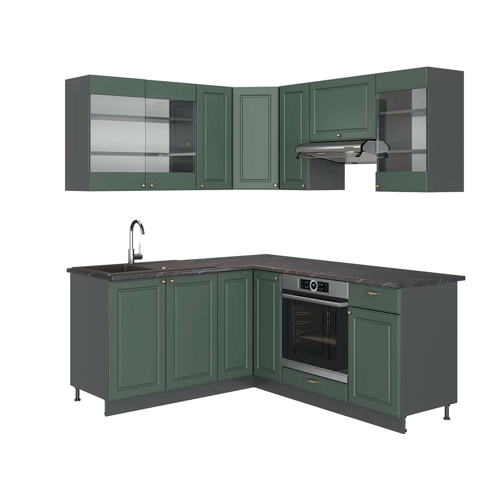 Cucina angolare completa Fame-Line Verde-oro rustico/Antracite 190 x 60 cm, PL Antracite Vicco