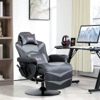 Poltrona da Gioco con Funzione Massaggio, Schienale Inclinabile, Poggiapiedi, Carico fino a 120 kg, Telaio in Acciaio, Similpelle, Grigio