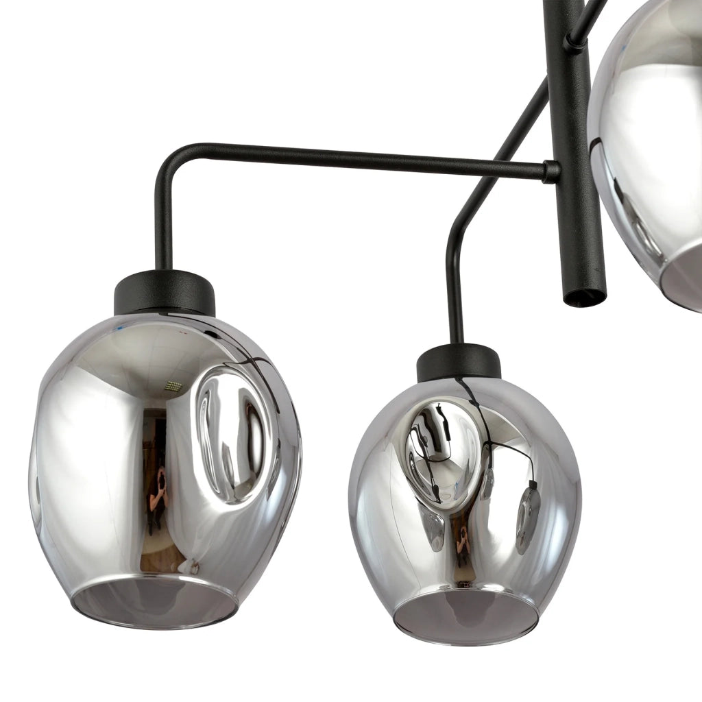 Lampadario Moderno 4 Luci Auriga In Accaio Nero E Vetro Fumè