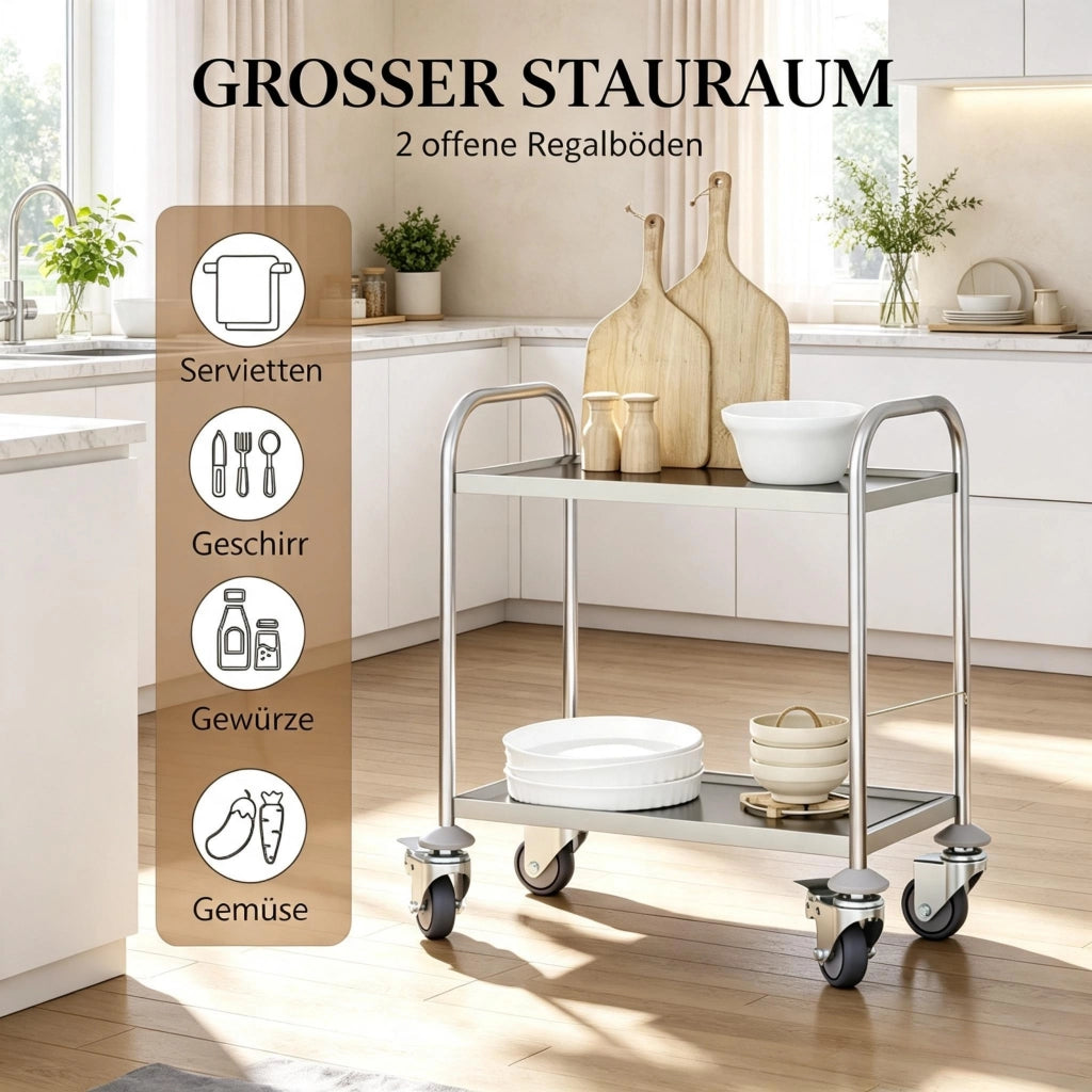Carrello da cucina pratico, elegante carrello di servizio, robusto carrello multiuso con due ripiani