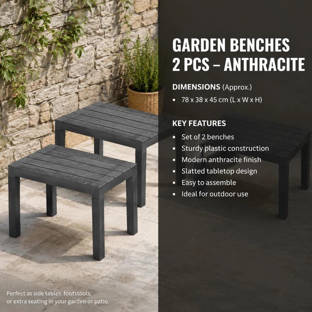 Garden Benches, 2 Pieces, Anthracite Plastic