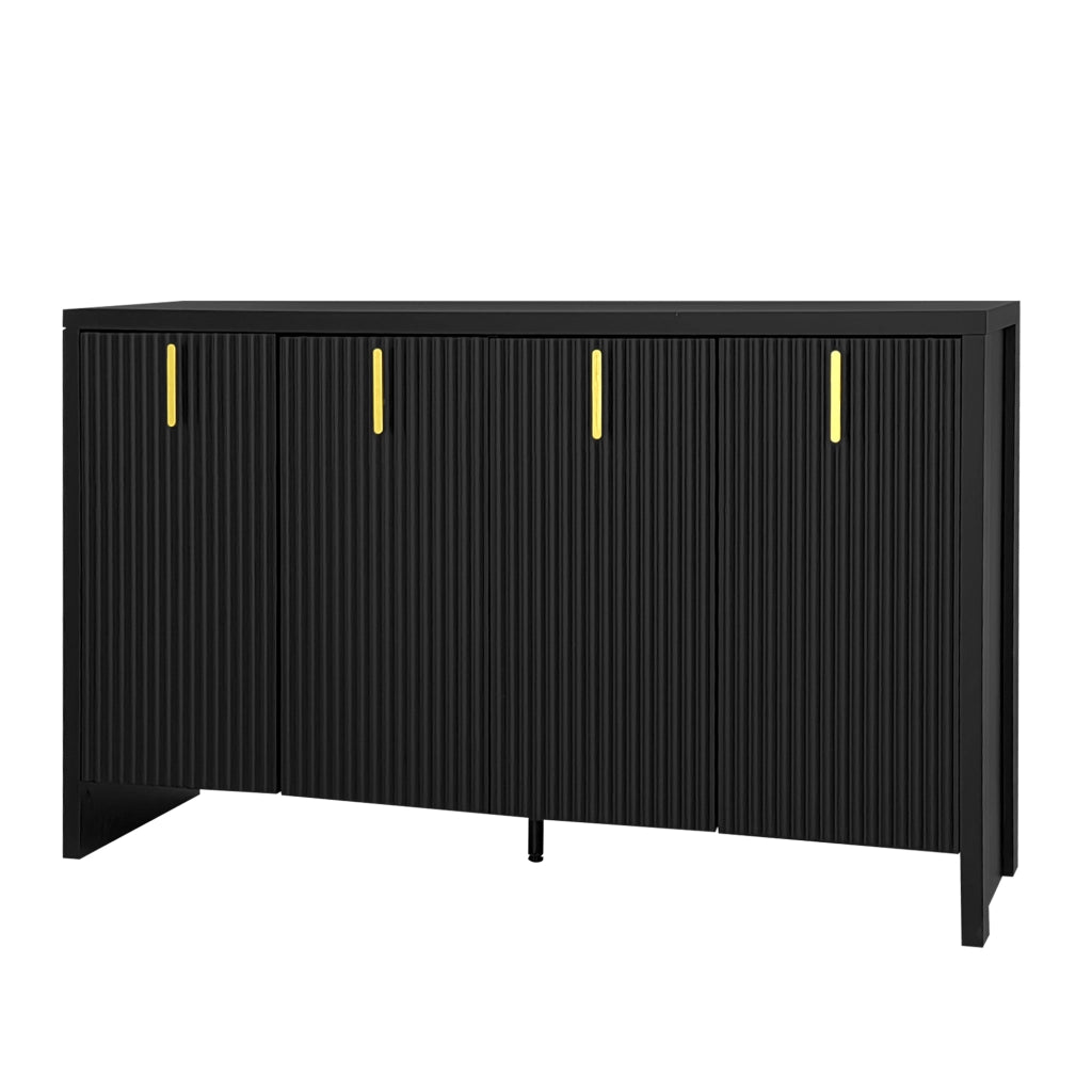 Credenza con 4 Ante e Ripiani Regolabili; Maniglie Dorate; Stile Moderno; in Pannello Truciolare; 140??38??80 cm; Nero