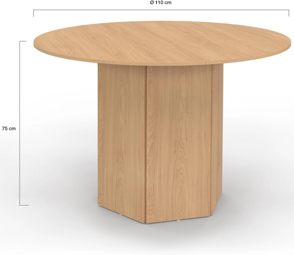 Tavolo da pranzo rotondo BERTHE, 6 persone, gamba esagonale, effetto legno faggio 110 cm