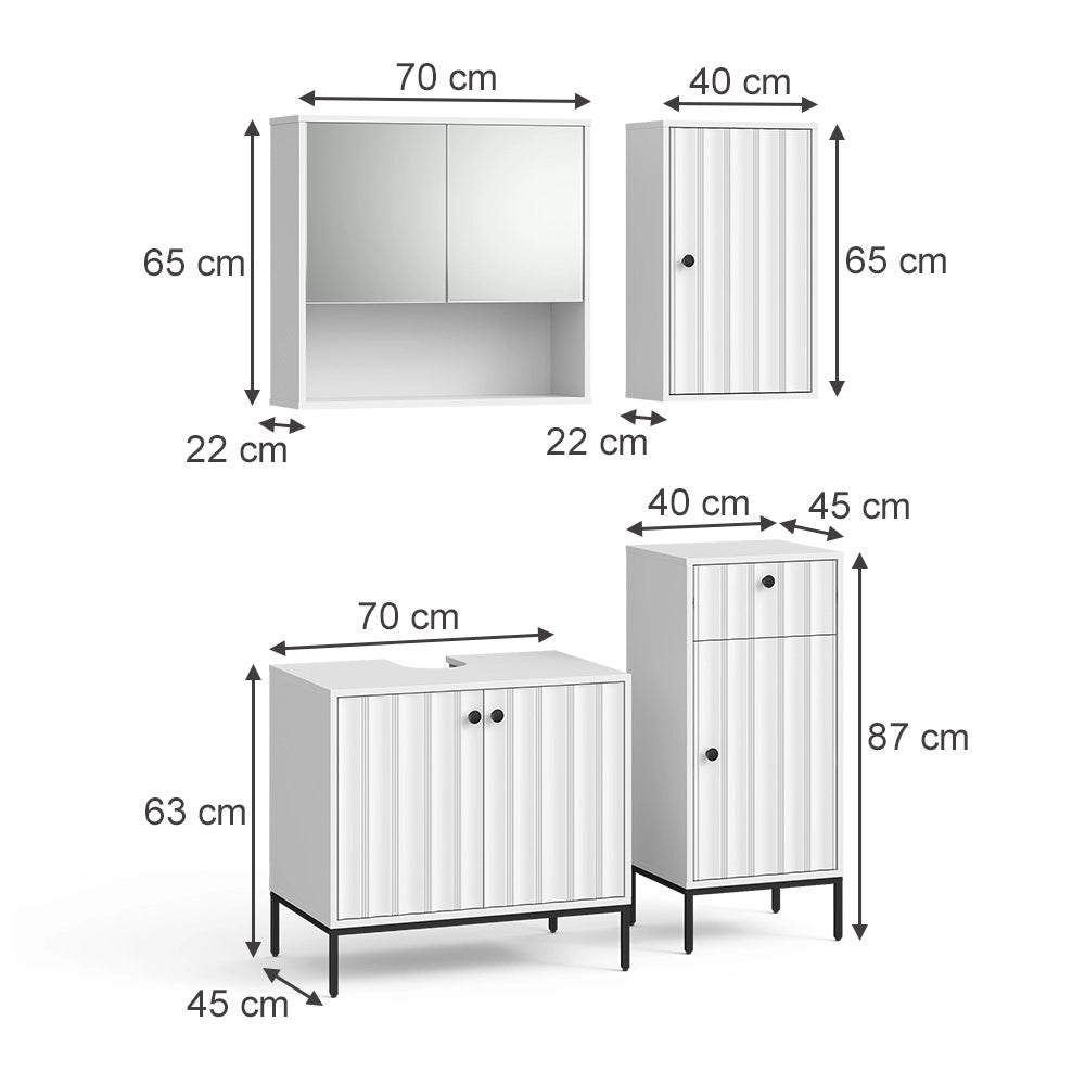Vicco Set di mobili da bagno Ondulazione bianca 4 parti