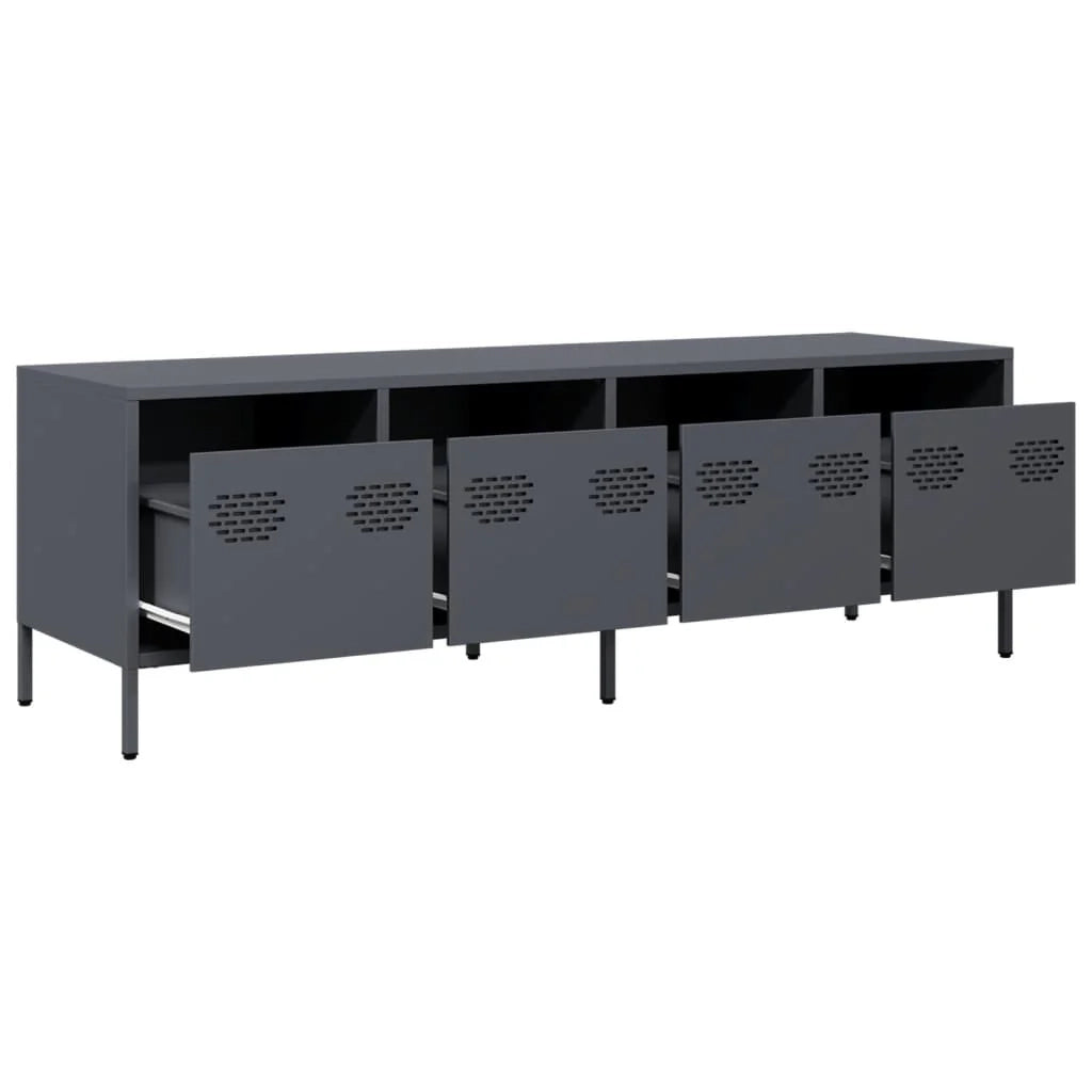 Mobile TV multimediale scaffale TV credenza TV sala da pranzo soggiorno camera da letto antracite 135 x 39 x 43,5 cm acciaio laminato a freddo antracite 02_0026393