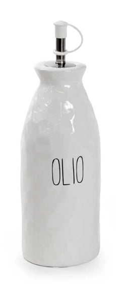 Bottiglie Olio & Aceto in Ceramica con Beccuccio in Acciaio – 8x19 cm Colore e Fantasia: OLIO, COLORE: BIANCO 
