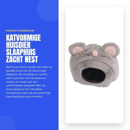 Letto per Hamster a forma di gatto - Riscaldabile - Decorativo - Nest di conforto per piccoli animali - Materiale soffice e lavabile