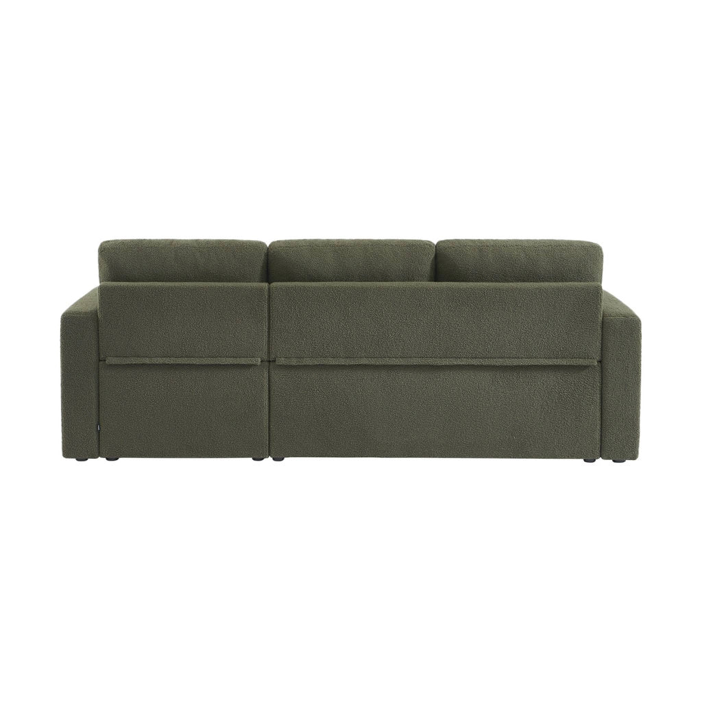 Divano letto angolare reversibile in bouclé, 3 posti, verde kaki