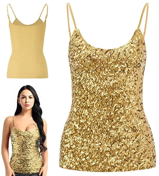 Top con Pailletten per Donna - Cintura Adattabile - Glitter - Comfortevole Adattamento - Buona Elasticità