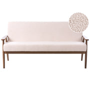 Divano da salotto a 3 posti in bouclé e struttura in legno beige e marrone scuro struttura in legno stile retrò