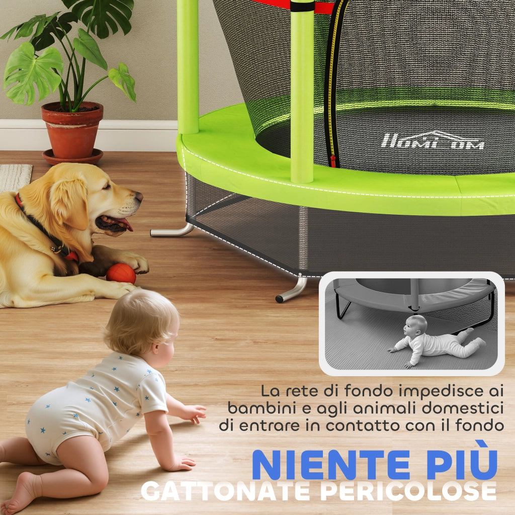 Tappeto Elastico per Bambini con Rete di Protezione ¨C zephmum ¨C Verde e Nero, ?140x190 cm