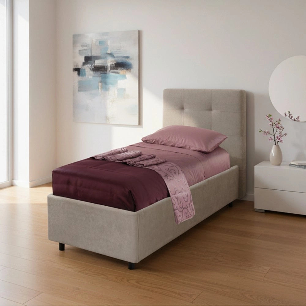 Letto singolo con contenitore Ascoli 102x210x124H tessuto Enjoy tortora