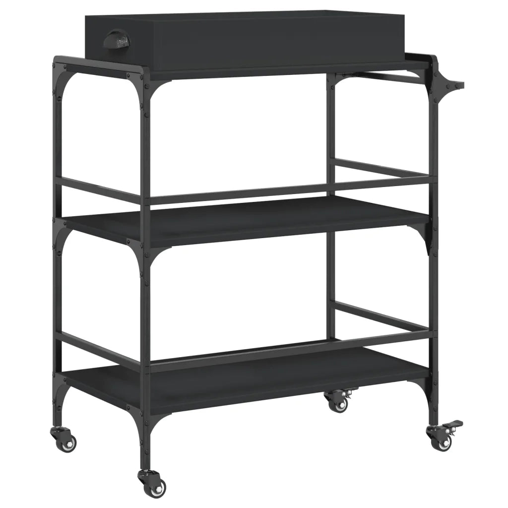 Carrello da Cucina-Scaffale per Cucina Nero 81,5x41x92,5 cm in Legno Multistrato