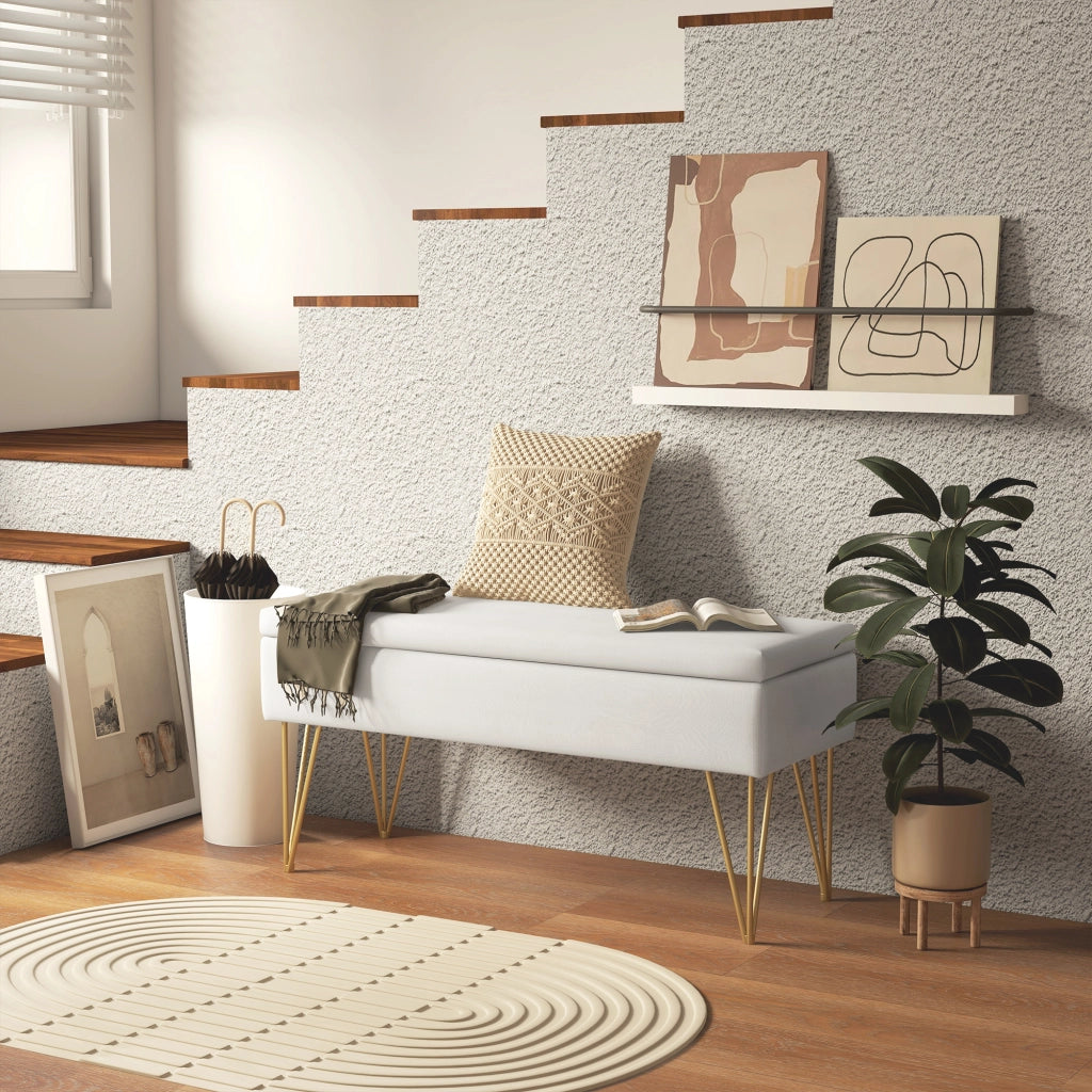 Pouf Imbottito in Tessuto Sintetico con Struttura in Acciaio ¨C zephmum ¨C Crema 45x45x45