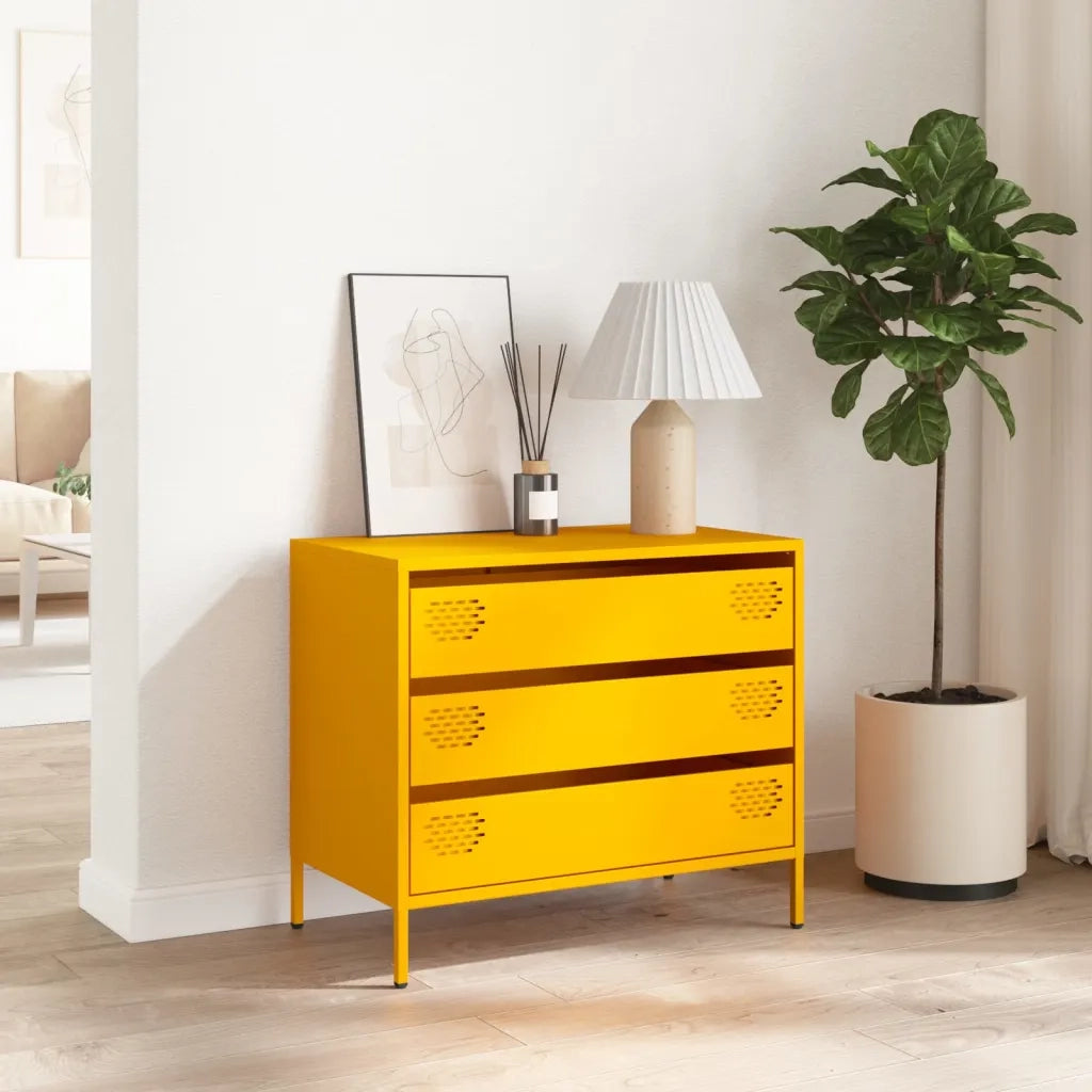 Credenza Giallo Senape 68x39x58,5 cm Acciaio Laminato a Freddo