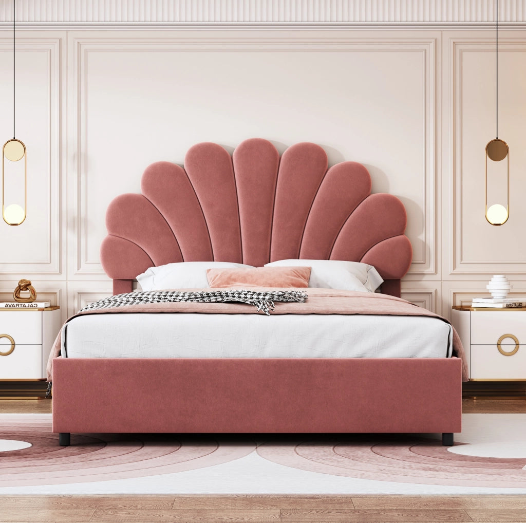 Letto matrimoniale 140x200 cm; contenitore idraulico; velluto rosa (Senza materasso)
