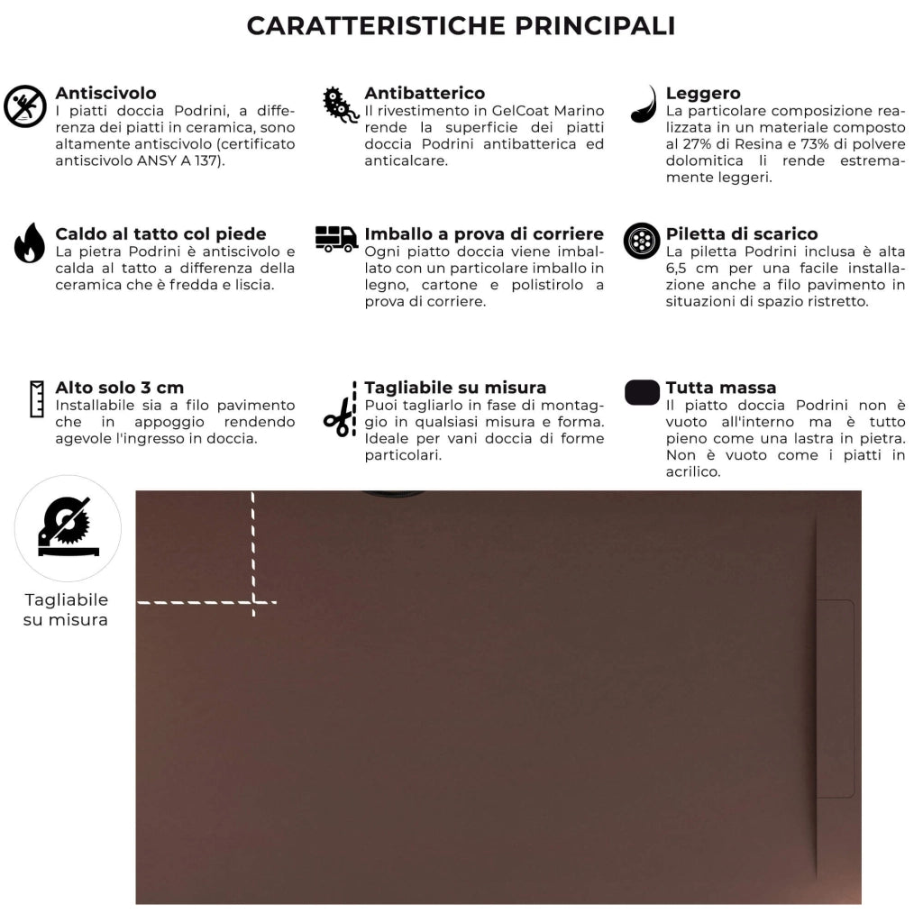 Piatto Doccia in Pietra 80x180 cm Bonussi Ardesia Calcutta Marrone