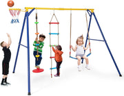 Set di altalena per bambini, 4 in 1, con altalena, scaletta e cestino da basket, altalena da giardino con struttura, struttura da gioco per bambini all'aperto, WY00233HNDE