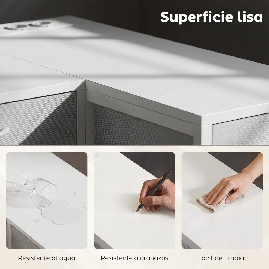 Scrivania angolare con 6 cassetti e prese ¨C zephmum ¨C 126x48x? cm bianco