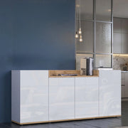 Madia Swink, Credenza 6 Ripiani Made in Italy, 160x35x70h cm Bianco Lucido