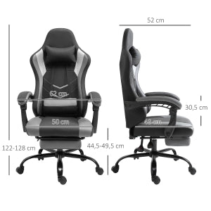 Sedia da gaming ergonomica con schienale reclinabile e poggiapiedi, cuscino cervicale e lombare, schiuma nera