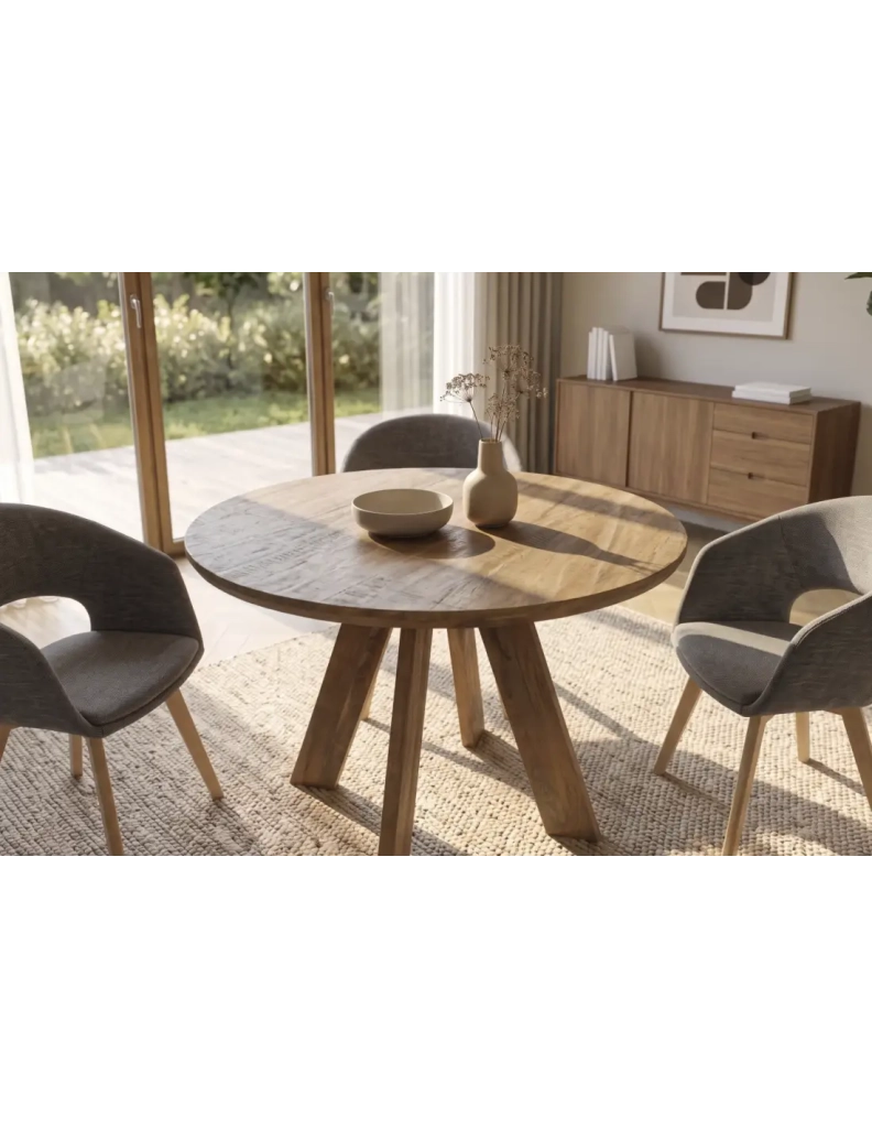 Tavolo da pranzo rotondo ELYA 100 cm in legno massello di mango – 4 posti