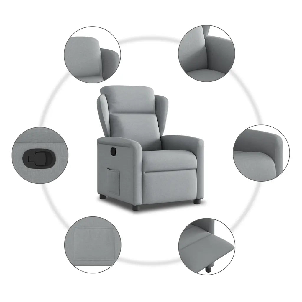 Divano Sedia-Poltrona Reclinabile in Tessuto Grigio Chiaro 885930