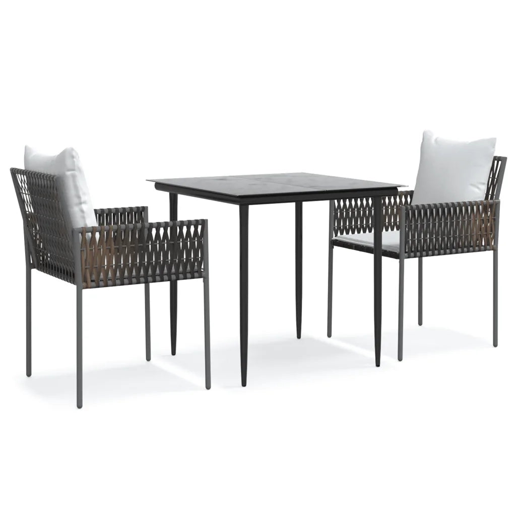 Set Pranzo da Giardino 3pz con Cuscini in Polyrattan e Acciaio 3187049