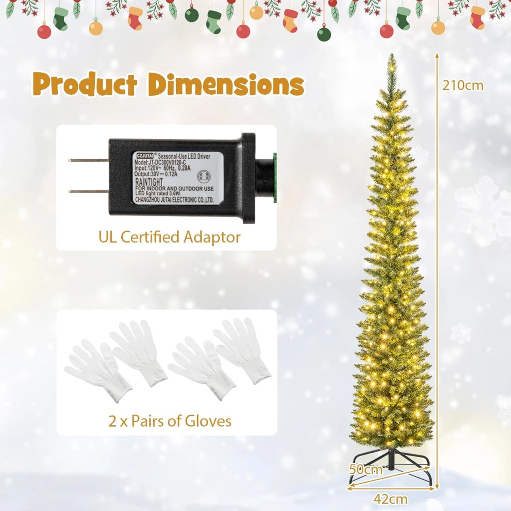Albero di Natale Artificiale 150/180/210 cm, Albero di Natale con Luci LED Incorporate, 296/390/499 Punte dei Rami, Christmas Tree in PVC, Base in Metallo, per Casa, Negozio, Feste (L)