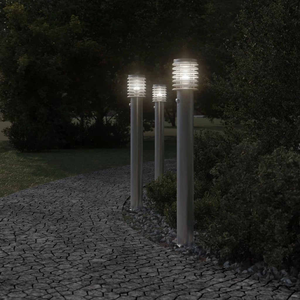 Lampade da terra per esterni con sensori 3 pezzi acciaio inox argento 02_0042567