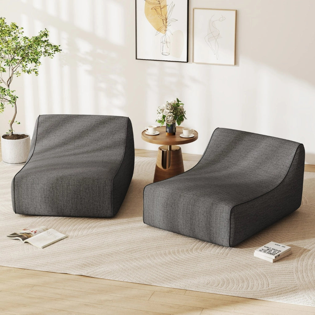 Divano pigro ergonomico con copertura rimovibile e base antiscivolo, Poltrona lounge gonfiabile a forma di L per soggiorno Grigio-Divani da terra