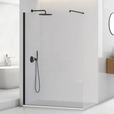 Doccia Walk-In 100 cm nero opaco con vetro trasparente H 200 cm  Tay
