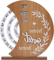 Calendario permanente - Disco orario in legno rotondo Calendario permanente - Calendario quadrato in legno manuale di alta qualità - Adatto per uffici domestici/bureaux - Mostra data, giorno della settimana e mese - Disegno lunare