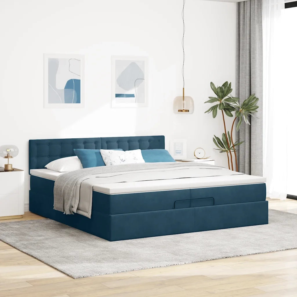 Struttura Letto Pouf con Materasso 200x200 cm in Velluto