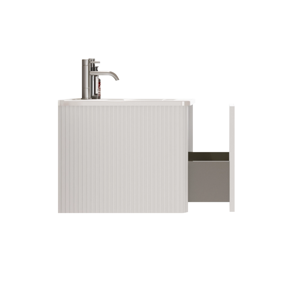Mobile bagno sospeso 60 cm con lavabo Solid Surface, rilievo fluted, bianco