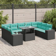 Set Divani Giardino 10pz con Cuscini Nero in Polyrattan Acacia