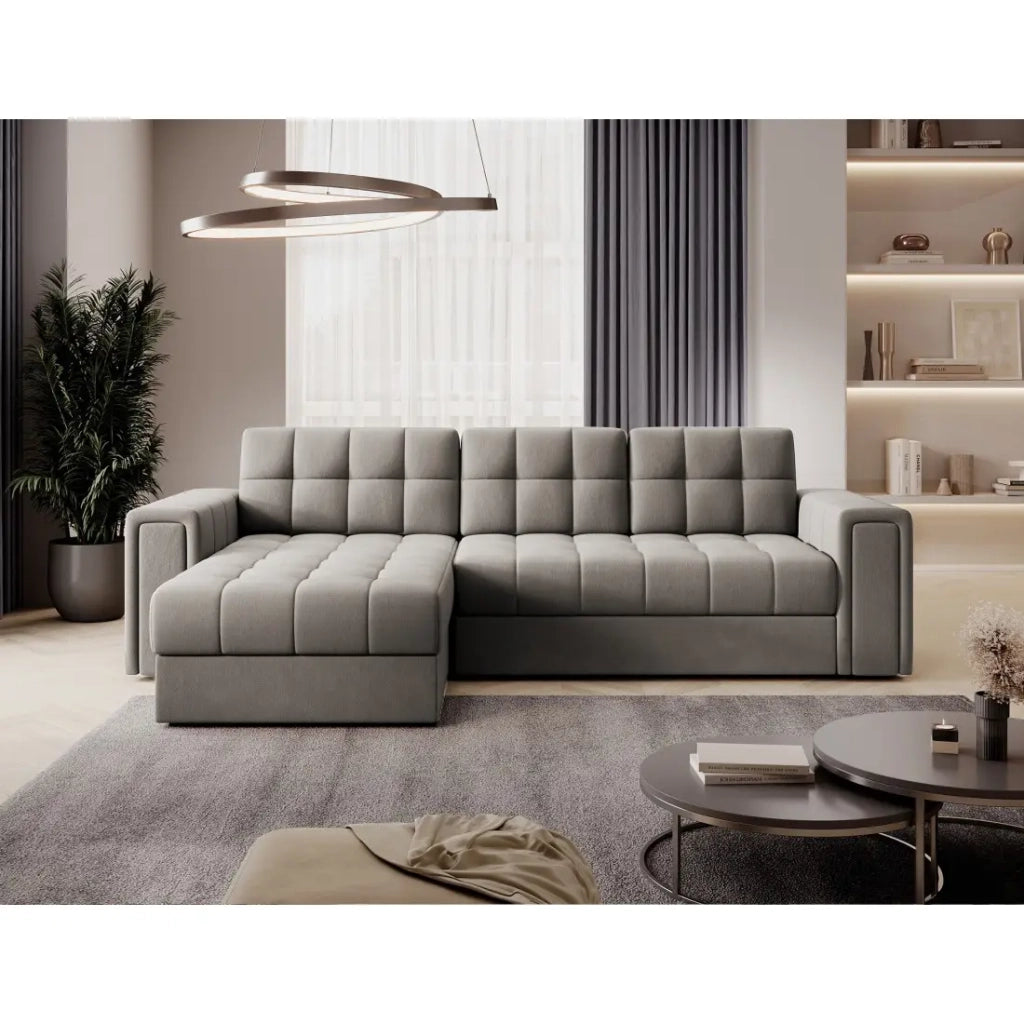Divano angolare trasformabile KAPITARA beige reversibile con vano contenitore