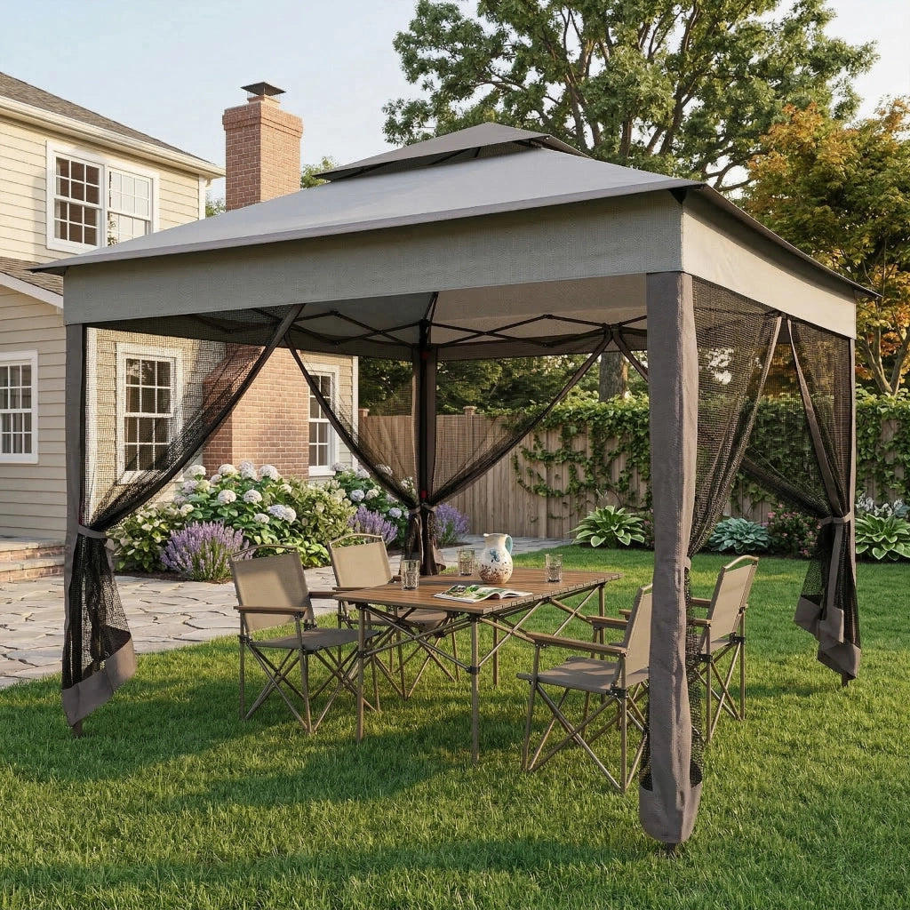 Gazebo Pieghevole con Pareti Laterali ¨C Minimal ¨C Grigio 3.3x3.3 m